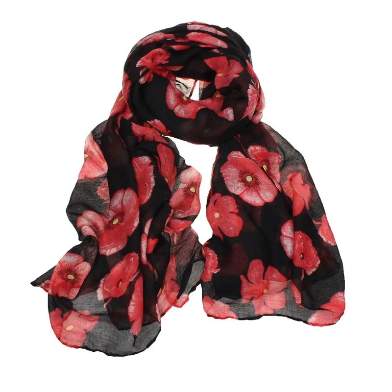 

New Fashion Fashion Red Poppy Scarf Print Long Scarves Flower Beach Wrap Ladies Stole Shawl Drop Shipping #YL5