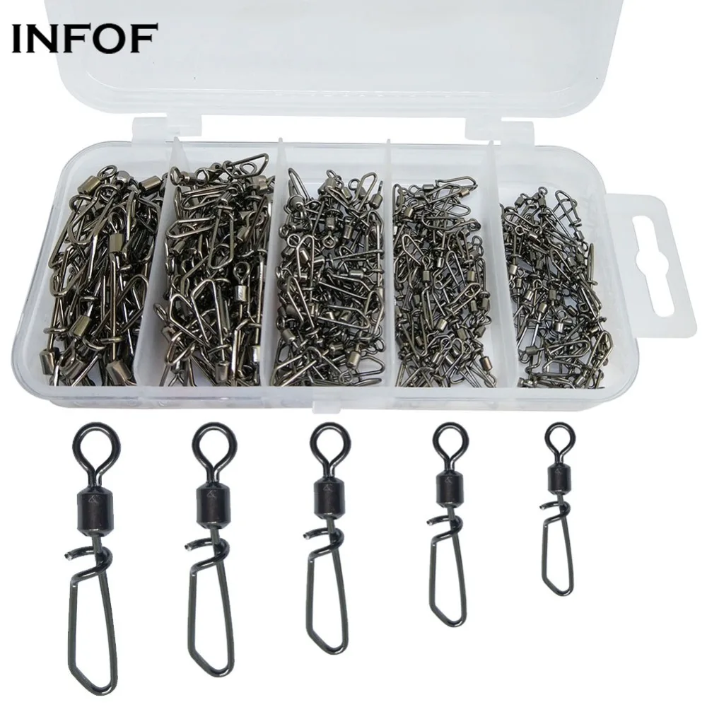 INFOF 230 pieces Fishing Swivels Kit Rolling Swivel Snap Quick Clip