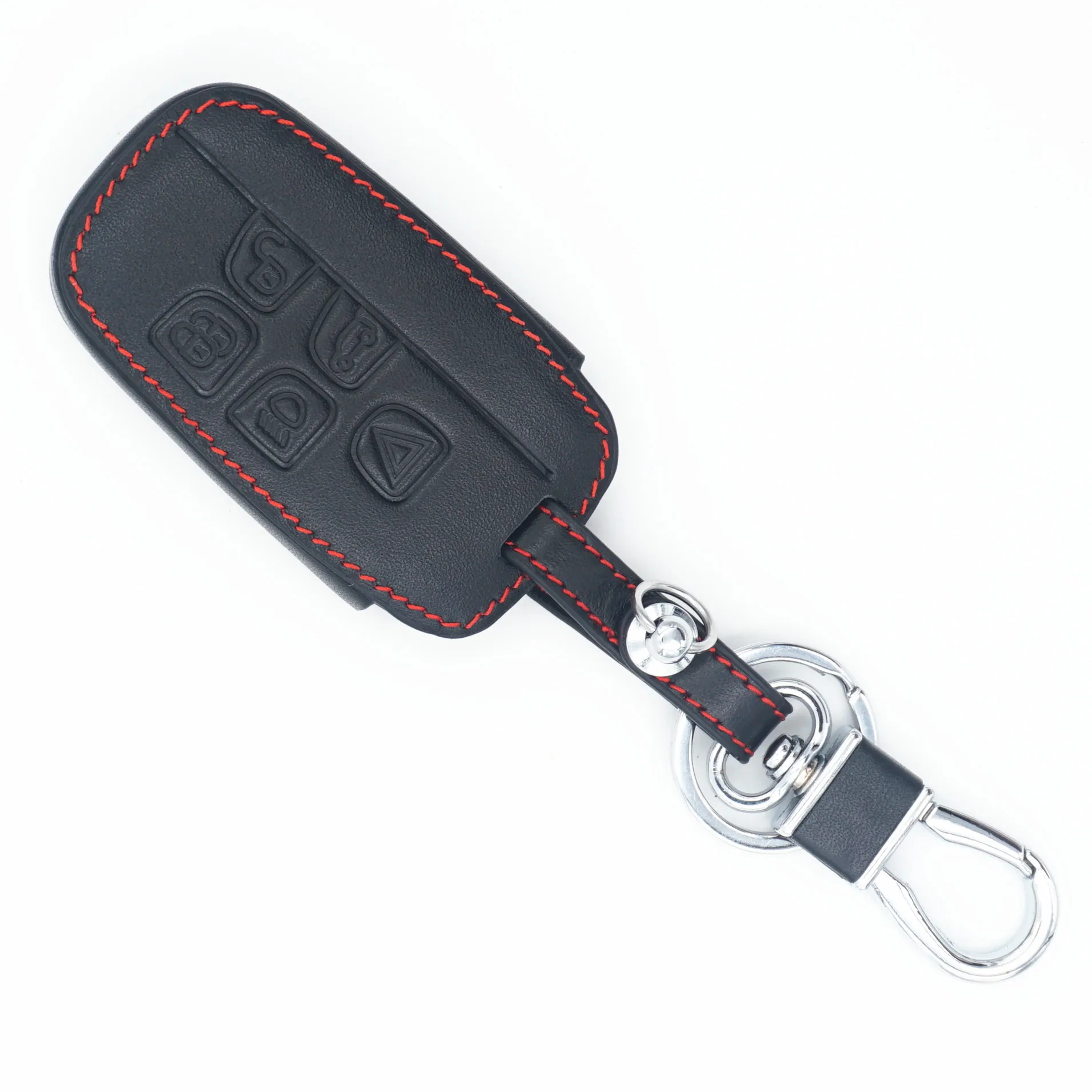 

WFMJ Black Leather 5 Buttons Remote Smart Key Chain Holder Cover Case Fob Fit for Jaguar XE XF XJ XFL XJL F-PACE