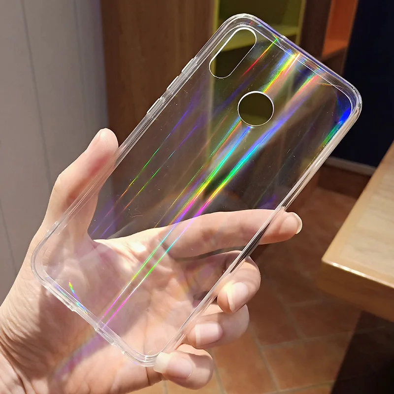 Gradient Rainbow Laser Holographic Case for Huawei P20 Lite P20 P30 Pro Transparent Clear Soft Capa Funda Light reflections Hull