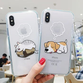 

Clear Silicone Case For iphone 11 fundas iphone X Cover Cute Dog Cat Patterned Soft Shell Phone Case For iphone XS Max XR 6s 7 8