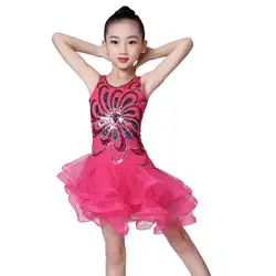2019 детское модное танцевальное платье с блестками, сетчатые пушистые детские костюмы для латиноамериканских танцев