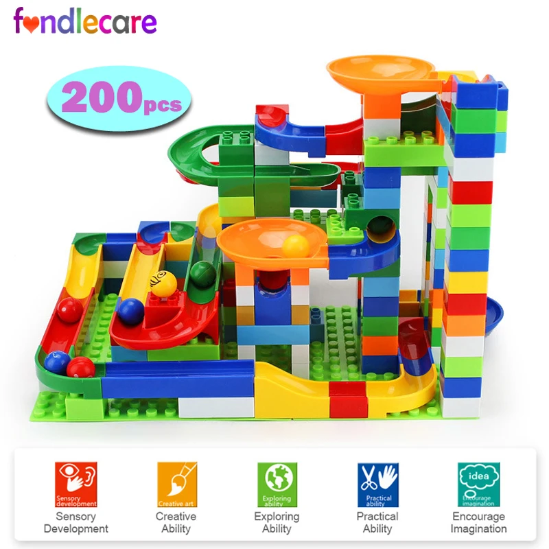 

Fondlecare 200pcs Kids Big Size DIY Construction Bricks Marble Race Run Balls Rolling Track Building Blocks toy for children
