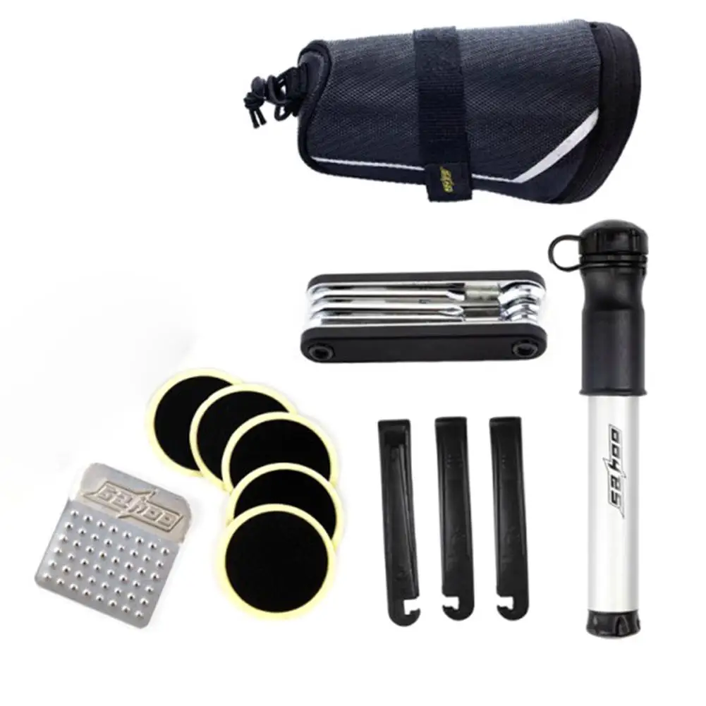 cheap 7 in 1 Bike Bicycle Repair Tools Mini Pump Screwdriver Type Repair Kit Portable Cycling Tool Set with Rear Bag