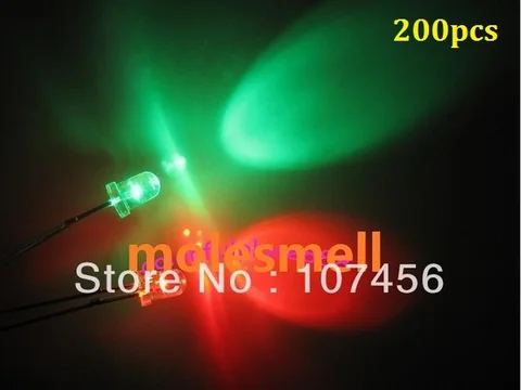 Conduziu a Lâmpada Pces Piscando Vermelho – Verde Flash Led Redondo Água Clara Bi-cor 200 5mm