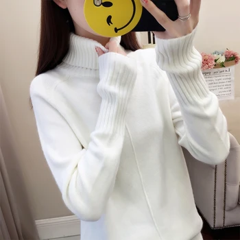 

2019 Winter Women Sweaters and Pullovers Turtleneck Loong Sleeve Thick Solid Knitted Solid Pull Femme Hiver chompas para mujer
