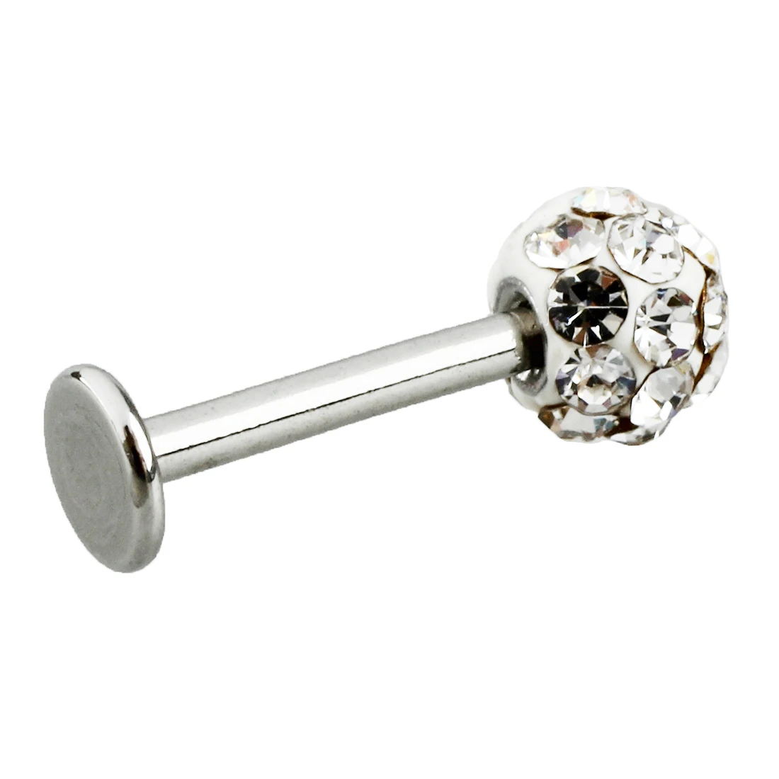 10-Piece Surgical Steel Crystal Gem Labret Studs - 16G, 8mm Bar For Tragus, Cartilage, Nose