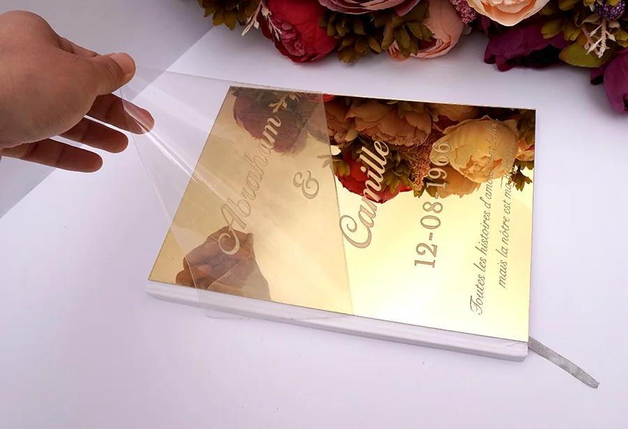 Персонализированные альбом зеркальные белые пустые свадебные подписи Гостевая книга пользовательские акриловые наклейки гость проверить в книги вечерние Декор