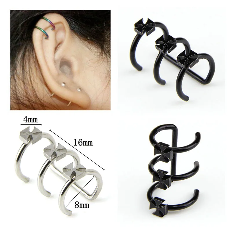 

2pcs Vintage Cross Clip On Earrings No Pierced Ear Cuff Pendientes De Clip Women Earrings 3 Layers Steel Wrap Ear Clips Brincos