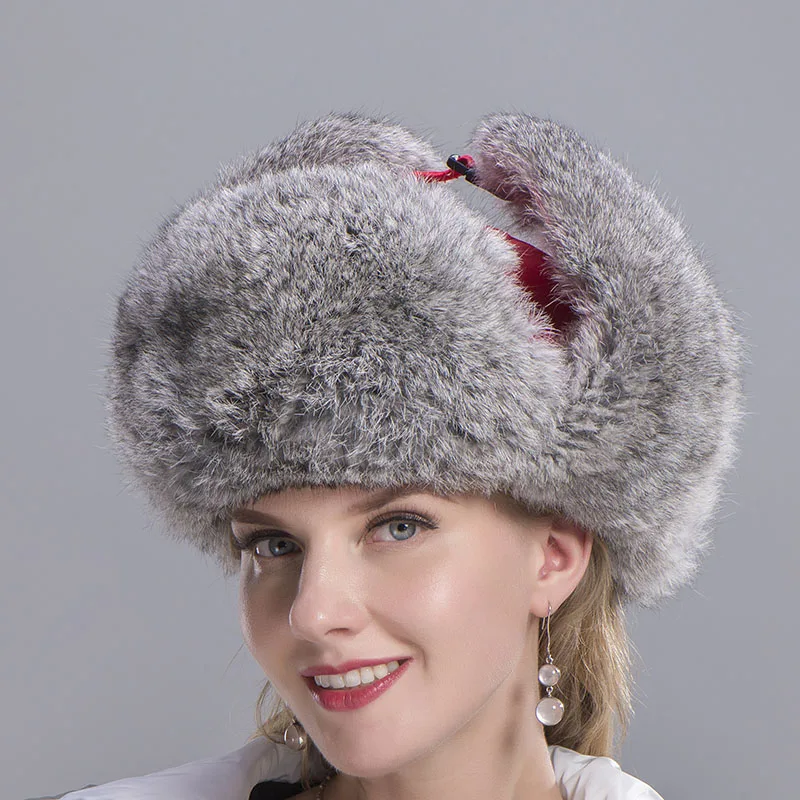 MS. MinShu, шапка-ушанка из натурального кроличьего меха, шапка из русского кроличьего меха, лыжная шапка, зимняя теплая шапка-ушанка, шапка-бомбер из натурального кроличьего меха