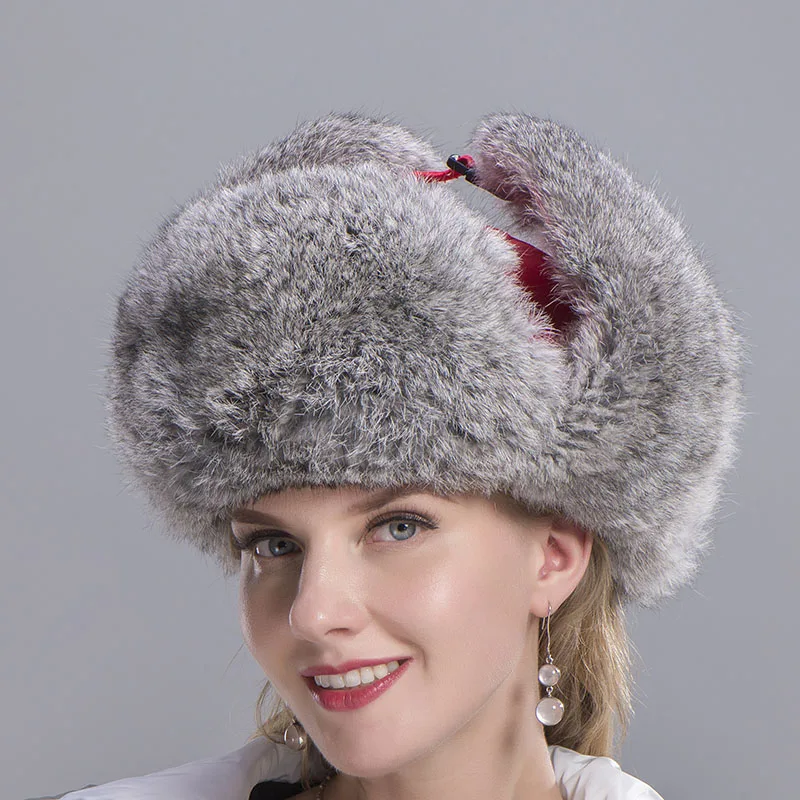 rabbit fur hat women red 5