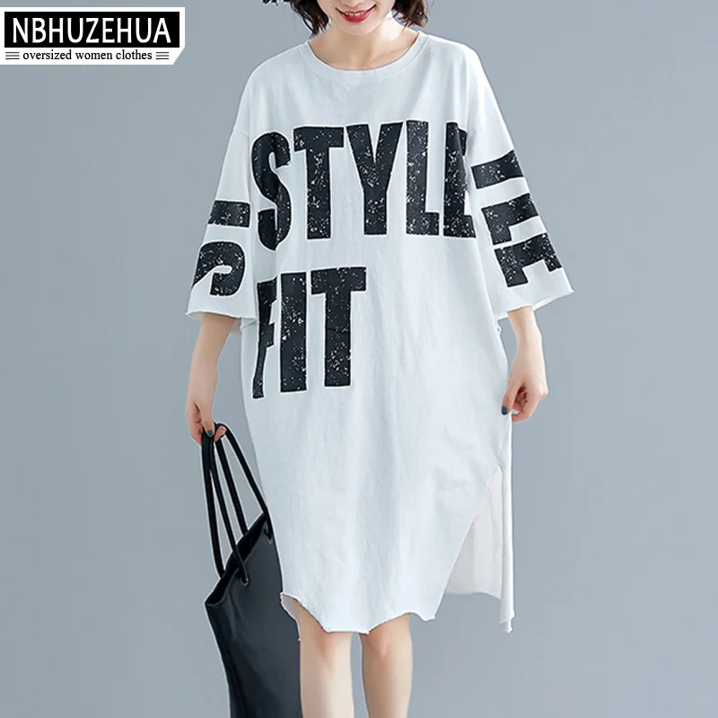 

NBHUZEHUA Women Big Size Dress Streetwear Letters Print Oversized Hippie Clothes Summer Irregular T Shirt Dress 4XL 5XL 19-D354