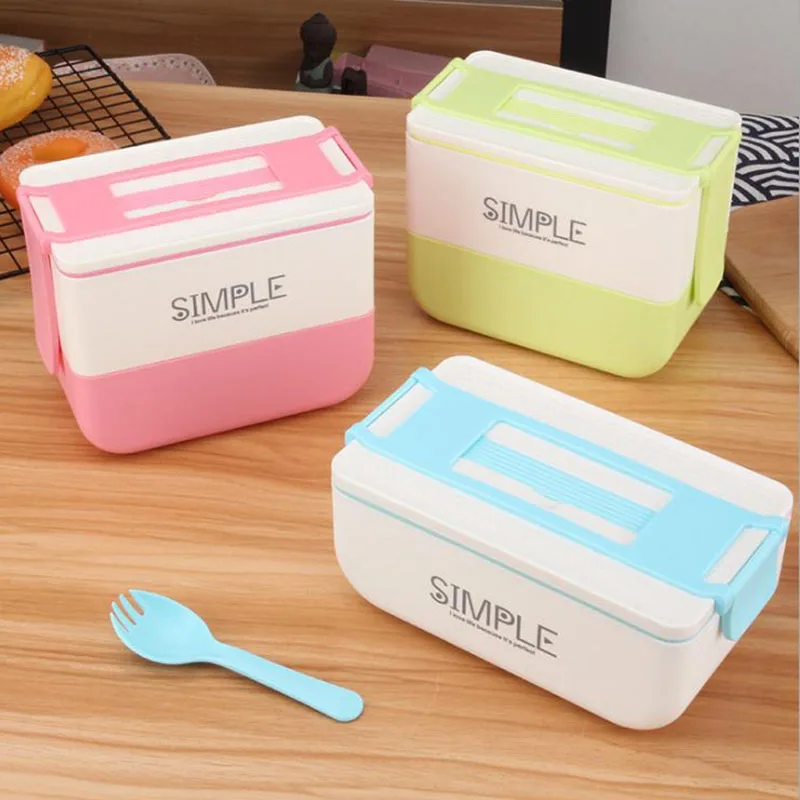 

Japanese Style Simple Lunch Box Double-layer Eco-friendly Bento Box 2000ml Food Container Microwavable Food Store Case
