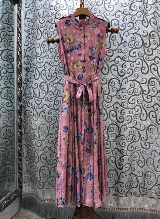 

2019 Xia Xin Female Xiaoli Tie Decorative Button Printed Dress 703