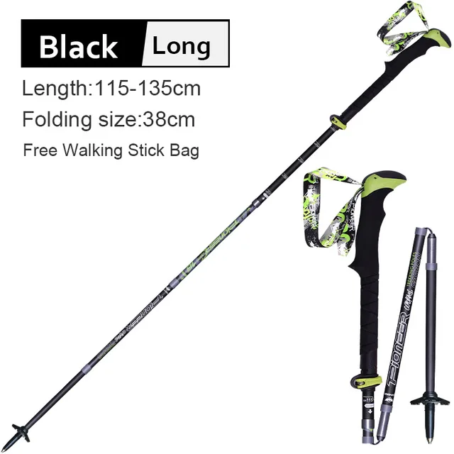 1 пара складных палок для скандинавских прогулок, углеродное волокно, регулируемая Треккинговая палка, альпеншток, телескопические лыжные палки, палки для прогулок - Цвет: Black Long