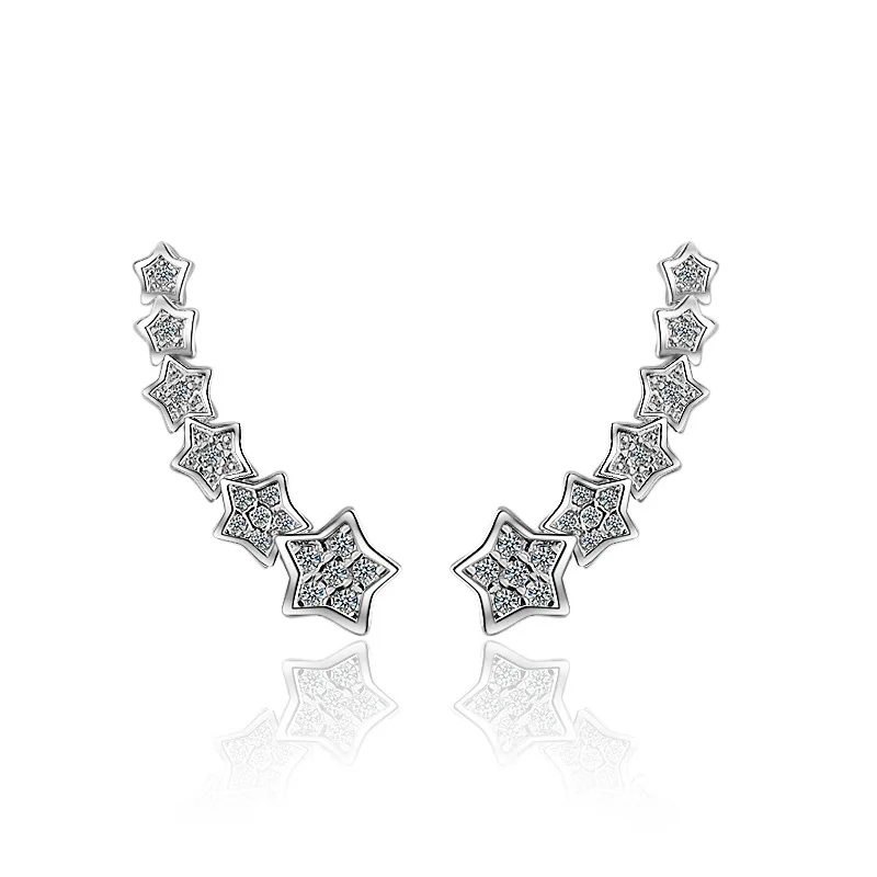 

100% 925 sterling silver fashion six little star crystal Anti allergy female gift lady stud earrings wholesale drop shipping