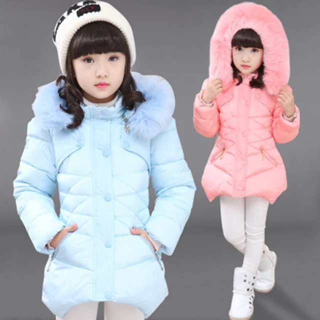 Girls Winter Coats Fashion Cotton Padded Fur Hooded Parka Children ...