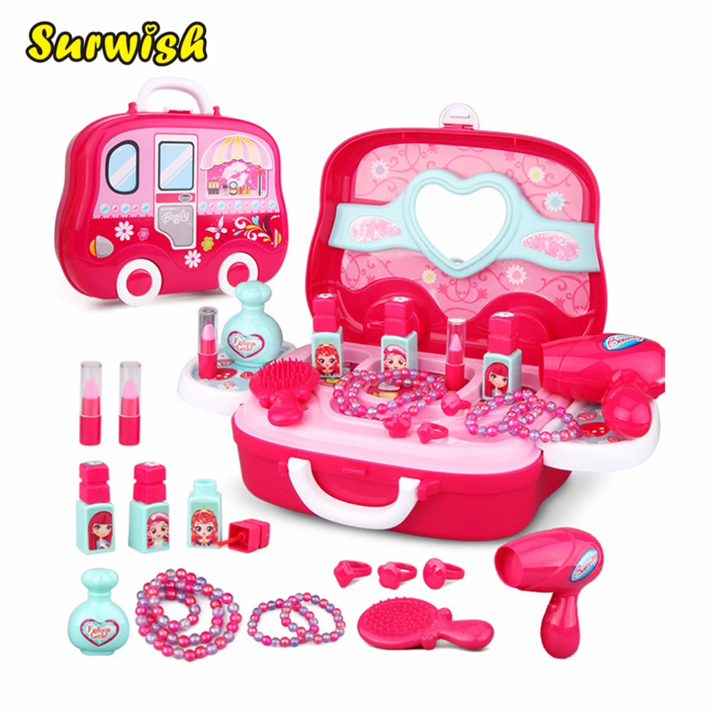 

Children Pretend & Play Makeup Toy Simulation Dress and Make-up Travel Box - Pink