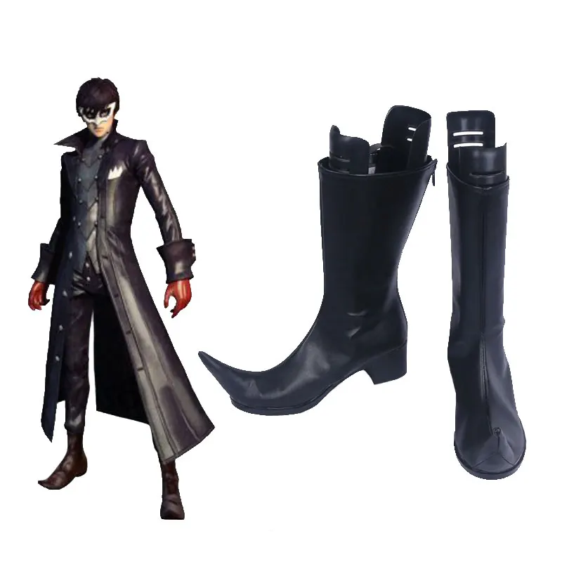 Persona 5 Protagonist Phantom Thief Joker Cosplay Shoes Black Leather