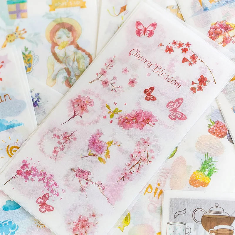 6 Sheets Romantic Sakura Cherry Blossom Town Stickers ~ Japanese Flowers Sticker