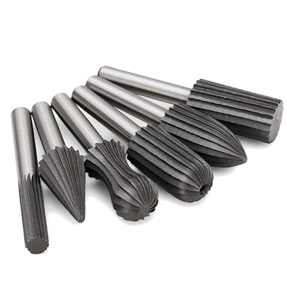 6 PCS 1/4" 6mm Shank Hss Carbide Engraving Bit Wood Carving Rotary File