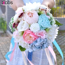 Синие белые розовые Искусственные цветы для свадьбы свадебные букеты для невесты снаружи Свадебные Броши Свадебные букеты