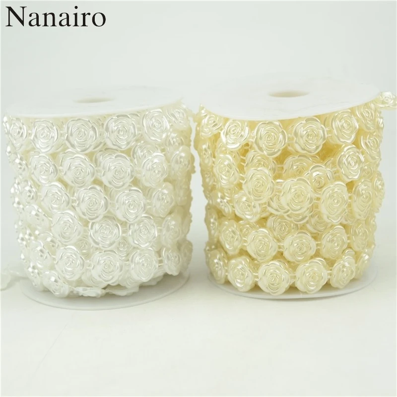 

2Meters/Lot Beige/ White Fishing Line Artificial Pearls Beads Chain Garland Flowers For Wedding Bridal Bouquet Flower Decoration