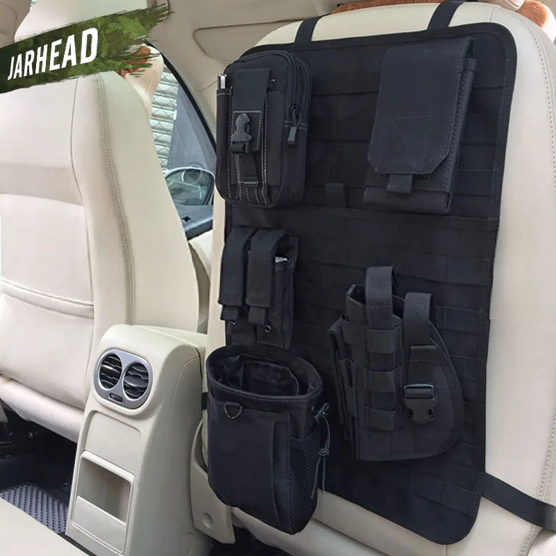 Kopen Universal Tactical MOLLE Auto Rugleuning Organisator militaire MOLLE Panel Voertuig Seat Cover Protector Kit Mat Zwart