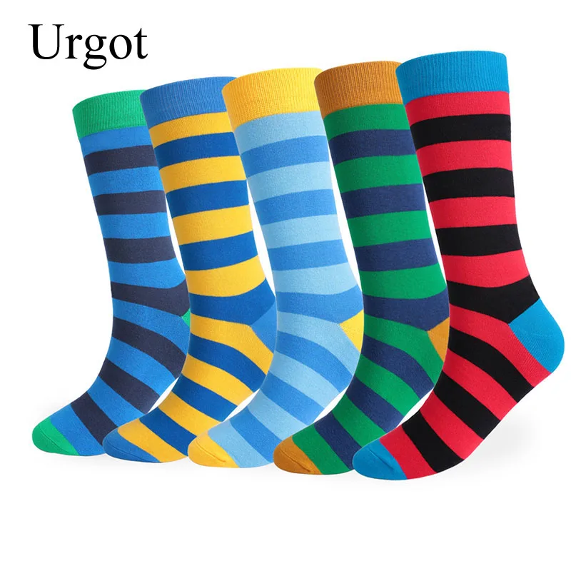 

Urgot 5 Pairs Men's Socks Enlarged Size EUR 43-48 Long Tube Stripe Cotton Thicker Stink Proof High Waist Male Happy Socks Meias