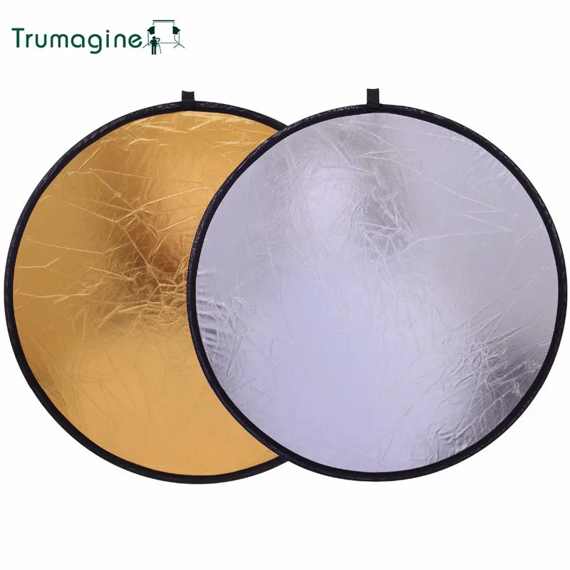 

60CM/24'' 2 IN 1 Portable Collapsible Photography Reflector Round Light Disc Reflector For Photo Studio Camera Gold Silver