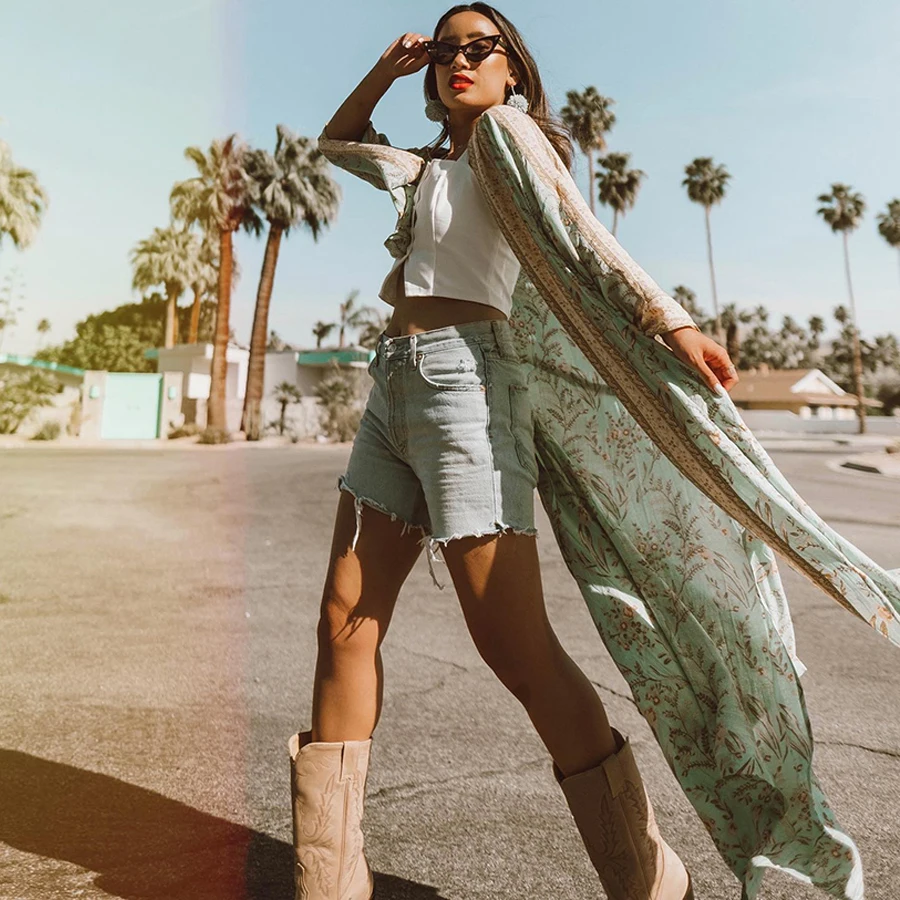TEELYNN Boho robe Kaftan maisie Turquoise Floral print cardigan beach wear Kimono sleeve Side Slits loose summer women blouses TEELYNN Boho robe Kaftan maisie Turquoise Floral print cardigan beach wear Kimono sleeve Side Slits loose summer women blouses