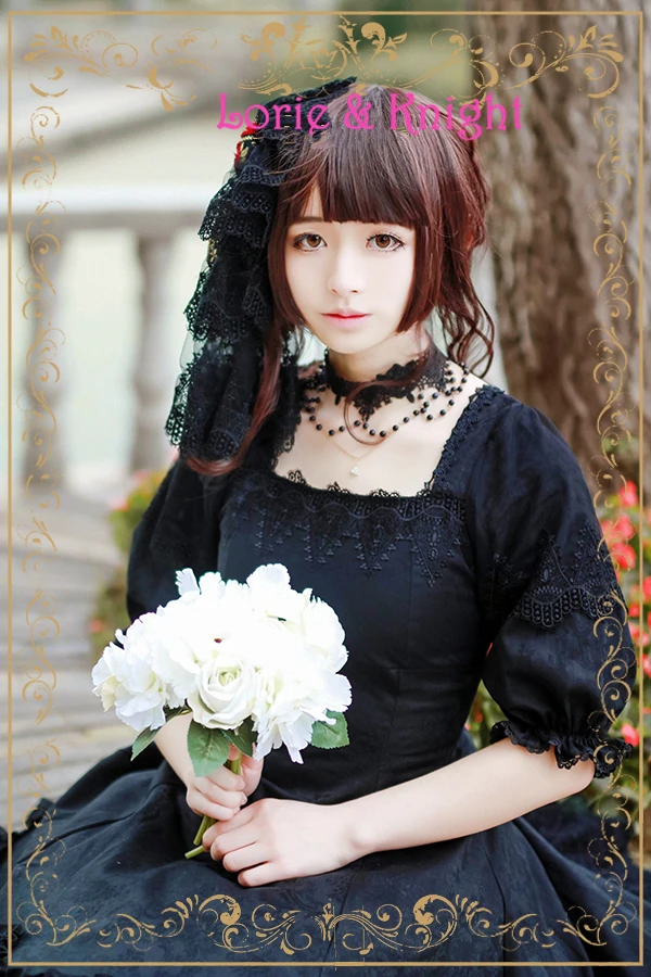 Japanese Harajuku Devil Rose Black Jacquard Gothic Lolita Dress Women