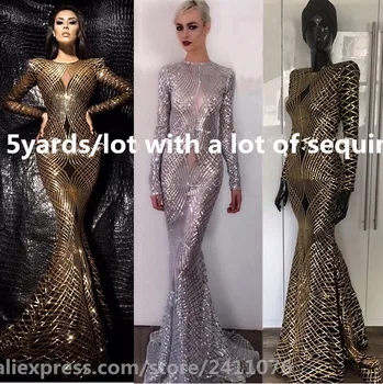 

Hot Sale french lace fabric wiyh sequin 5yards/lot cheap african lace fabric with sequin high quality african tulle lace fabric