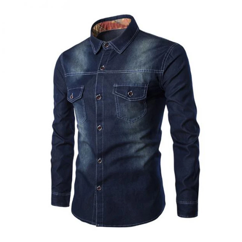 2018 شخصية الرجال عارضة ضئيلة الرجال الجينز قميص صالح سليم عارضة الدنيم طويلة الأكمام الصلبة القمصان قمم زائد حجم 5XL 6XL 2018 شخصية الرجال عارضة ضئيلة الرجال الجينز قميص صالح سليم عارضة الدنيم طويلة الأكمام الصلبة القمصان قمم زائد حجم 5XL 6XL