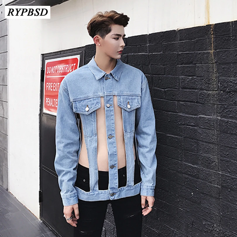 Mens Denim Jacket Coat 2019 New Fashion Cool Hollow Men's