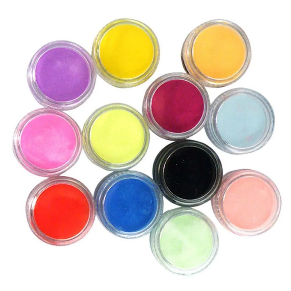 

12 Mix Colors Acrylic Nail Art Tips UV Gel Powder Dust 3D DIY Decoration Set