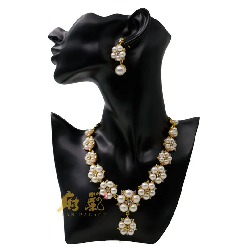 Новинка Свадебный Африканский бисер Комплект украшений из искусственного жемчуга золотого цвета parure de bijoux ожерелье серьги-гвоздики