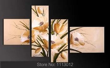 

Hand-painted Yellow Camellia Flower Oil Painting on Canvas 4 Piece Modern Set Home Wall Art For Living Room Abstract Decor Sale