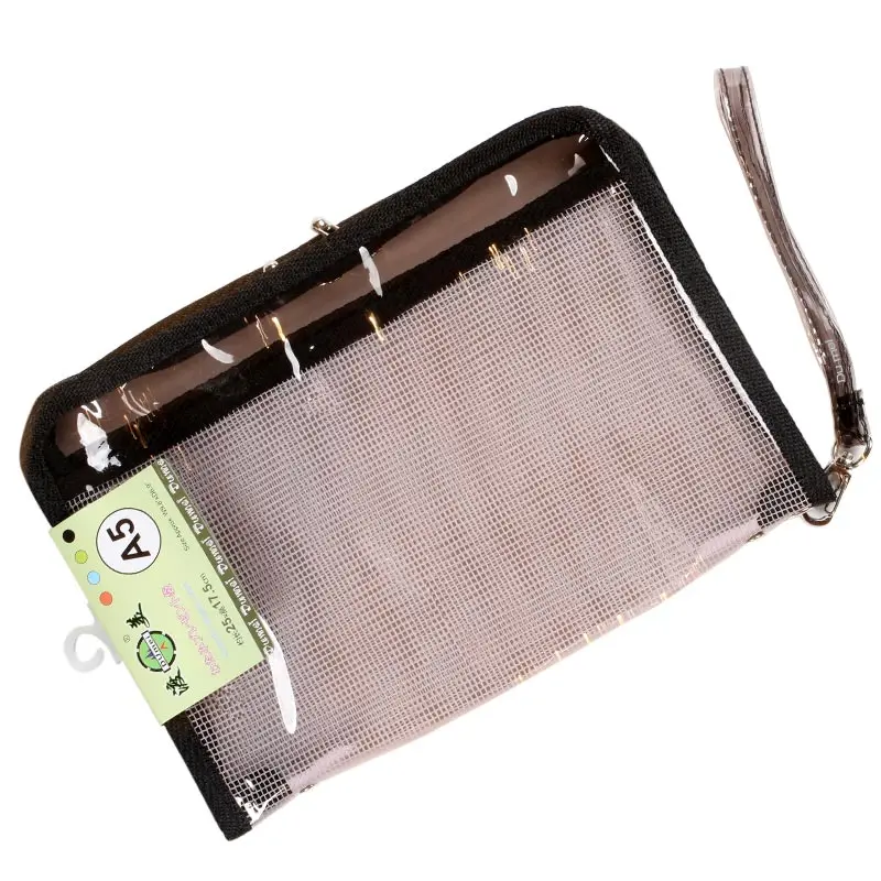 Dumei A4/A5/B6 plasti PVC student file information portable Bright transparent grid waterproof zipper document bag NF-603 - Цвет: A5 black