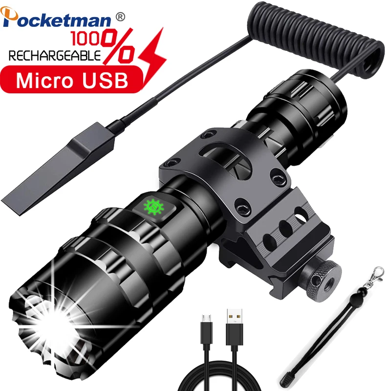 50000 لومينز LED التكتيكية مضيا جدا مشرق USB قابلة للشحن الكشفية ضوء الشعلة إضاءة صيد للماء 5 طرق بواسطة 1*18650
