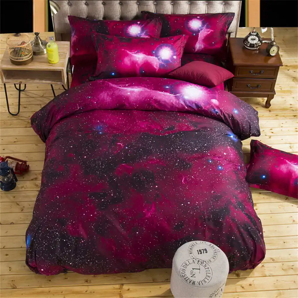 UNIKEA. Новинка 3D постельного белья в стиле космического пространства Стёганое одеяло, пододеяльник, простынь и наволочки) Twin queen синий 3D Galaxy 4/3 предмета в комплекте - Цвет: Белый