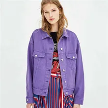 Женская Осенняя фиолетовая джинсовая куртка, пальто, женская повседневная куртка-бомбер большого размера