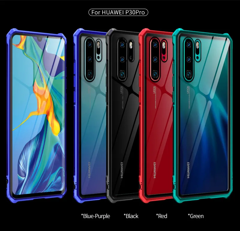 Алюминиевый бампер чехол для телефона huawei P30 Pro P30 lite Nova 5 5I 4E металлическая рамка бронированный чехол Honor 9X20 V20 8X MAX стеклянный чехол