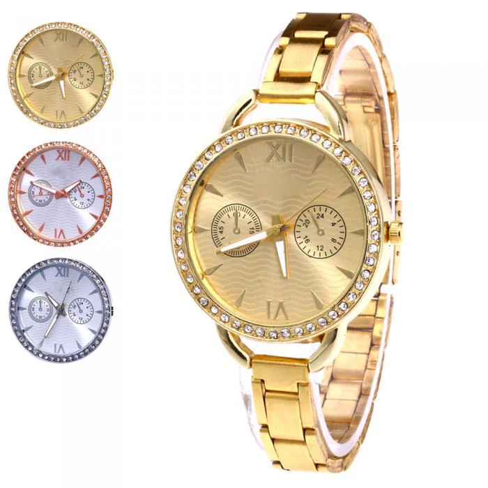 

Fashion Women Simple Quartz Watch Casual Rhinestone Case Thin Stainless Steel Band Wristwatch For Lady Mother Gift LL@17