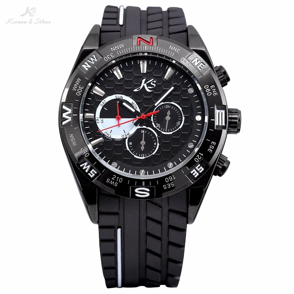 KS 6 Hands Racing Automatic Mechanical 24 Hours Date Stainless Steel