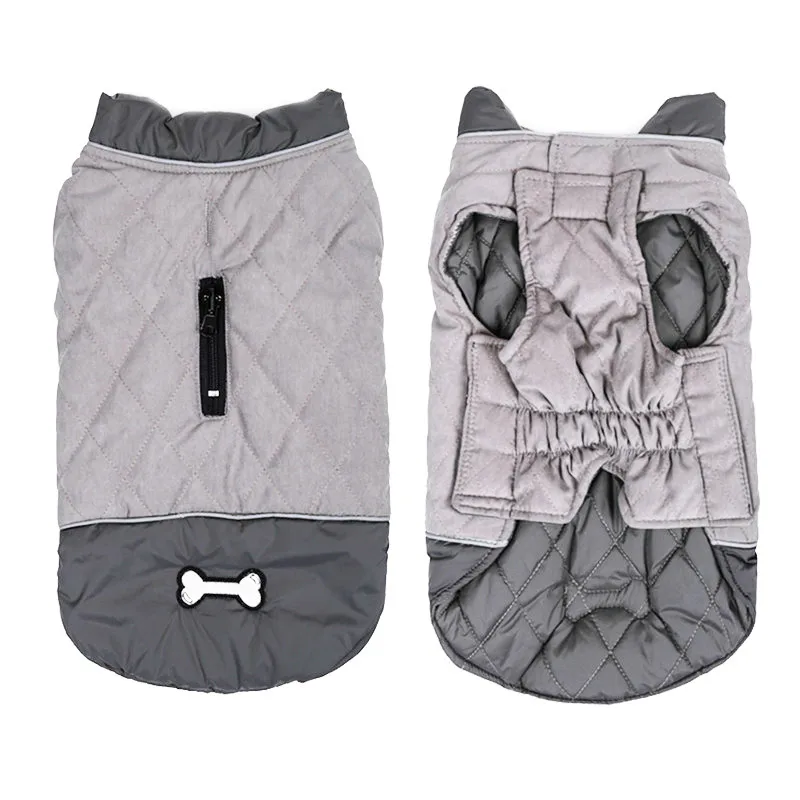Зимняя одежда для собак водоотталкивающая Двусторонняя одежда для маленьких и больших собак Светоотражающая куртка для собак гибкая грудь Французский бульдог - Цвет: Grey