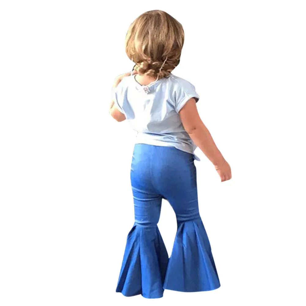 Детские расклешенные штаны для маленьких девочек Джинсовая одежда модные брюки Kawaii для детей, джинсы для девочек мягкие conjunto infantil