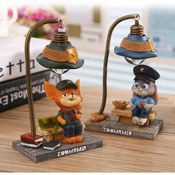 

Cute cartoon zoo animal judy rabbit nick fox resin lamp night light figurine craft home desk table decoration decor for kids
