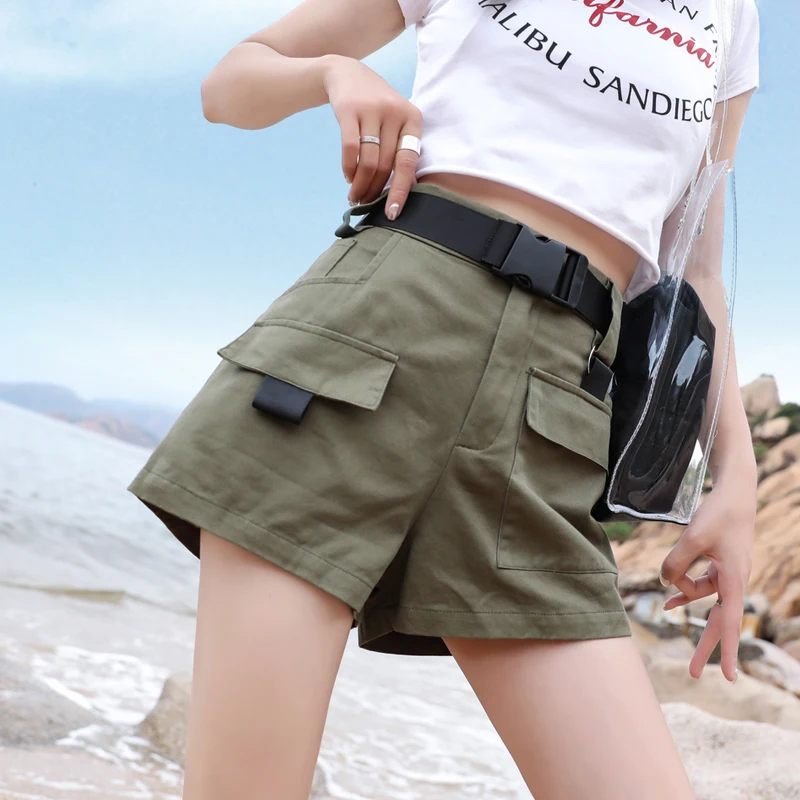 

Soperwillton 3XL Plus Size Women Summer Shorts With Belt 2019 Fashion Casual Streetwear Cargo Shorts BF Army Green Short Femme 4