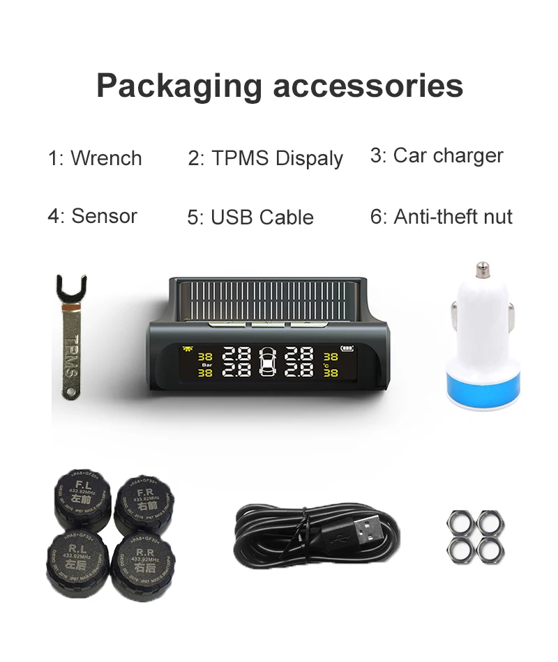Хит продаж умная Автомобильная TPMS шина Pressur MonitoringSystem солнечная зарядка ЖК